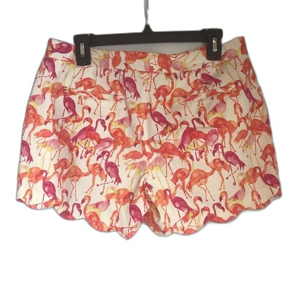 Pappagallo Shorts Women's Size 6 Orange Tropical Flamingo Print Scalloped Hem - Picture 2 of 9